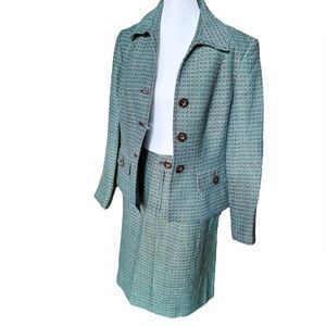 Jones New York Suit Co 2 Piece Jacket Skirt Turquoise & Brown Size 12